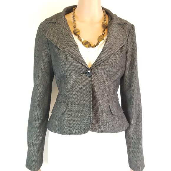 Rare Vintage RAMPAGE y2k Blazer Women's Size M grey black chevron pattern - Picture 1 of 6